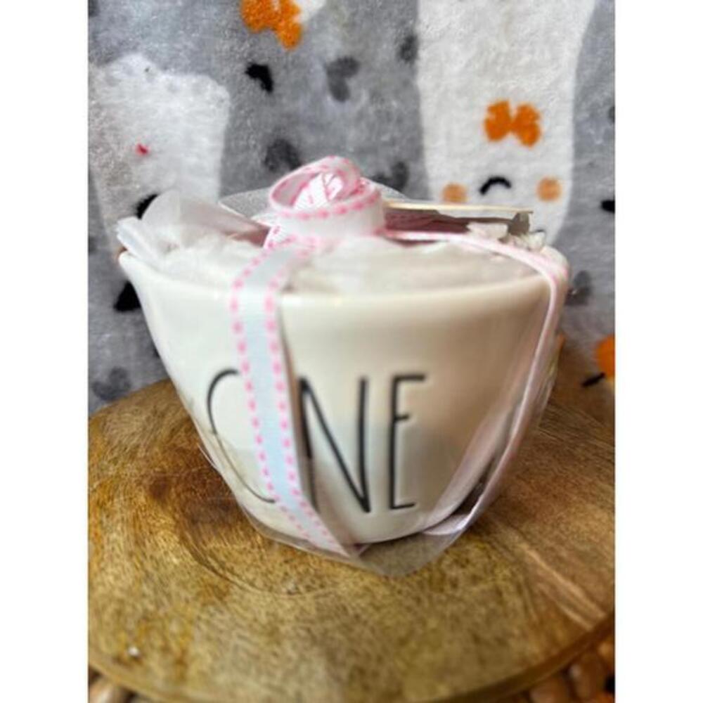 Rae Dunn Artisan Collection Measuring Cups Set of 4 | White Ceramic w Pink Ribbo